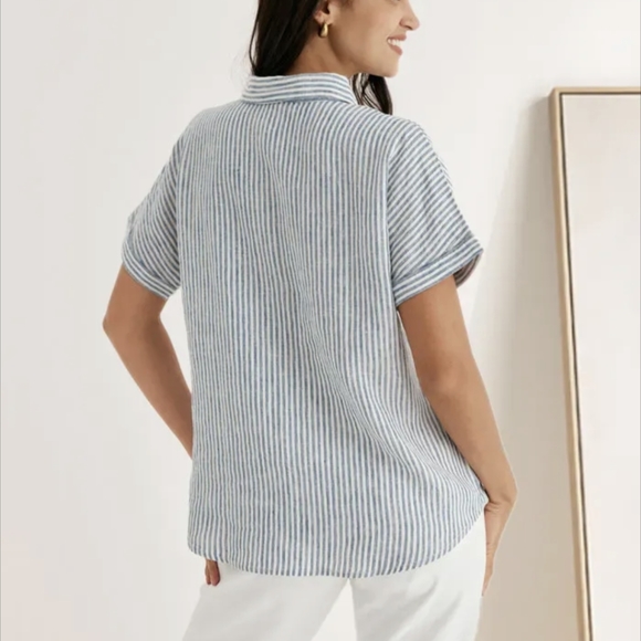Thread & Supply Striped Linen Button Down NWOT - Picture 3 of 8